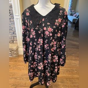 H & M Divided floral Peter Pan collar baby doll drop waist mini dress long slv M